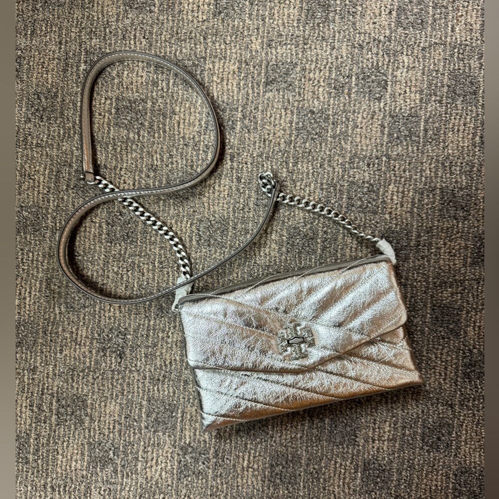 Tory Burch Silver Quilted Crossbody Bag